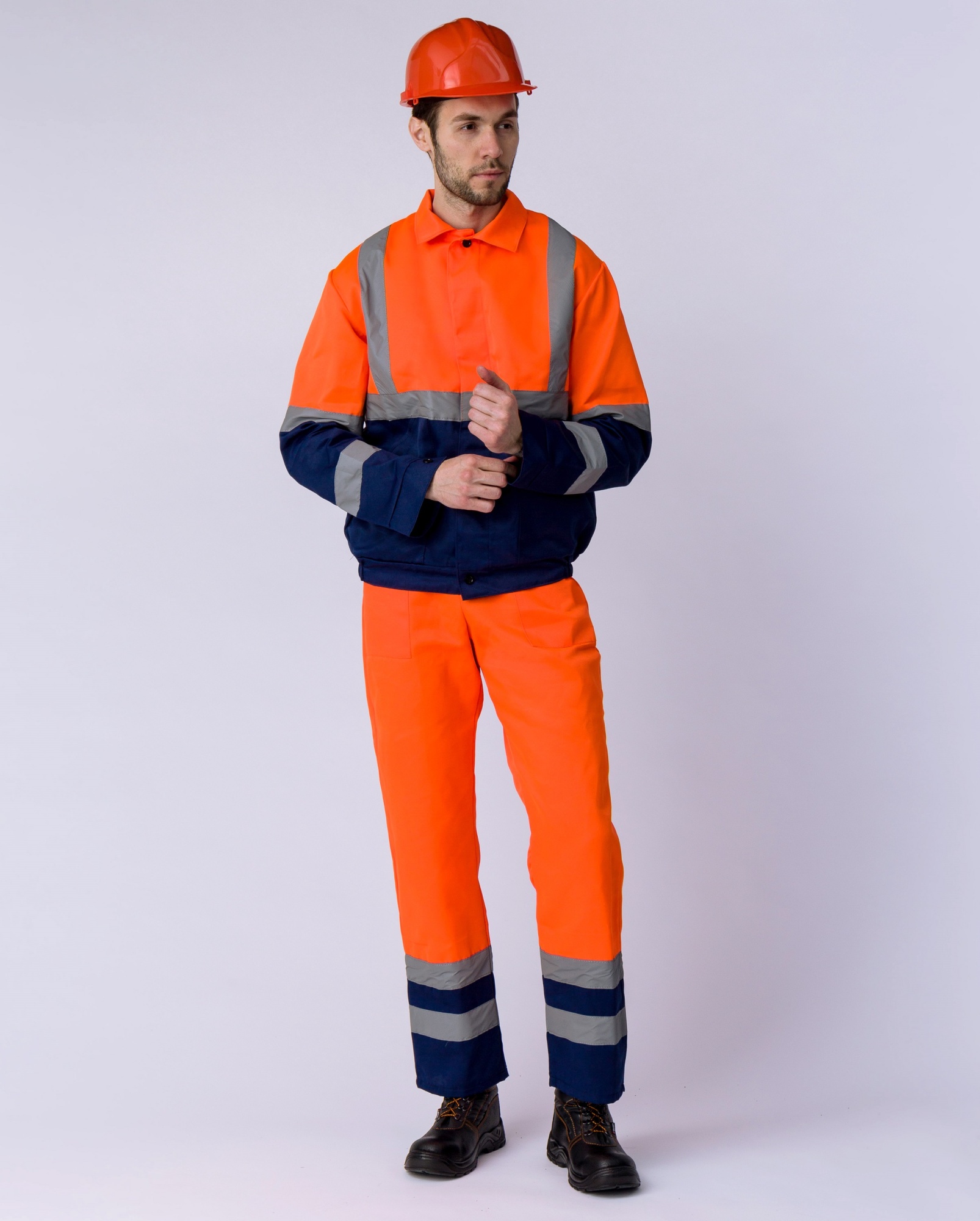Костюм Дорожник с укороченной курткой (тк.Смесовая,210) пк, оранжевыйт.синий